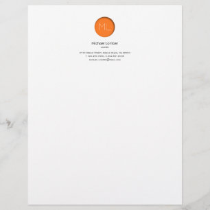 Personnalisée En-tête de lettre orange de dessus de monogramme