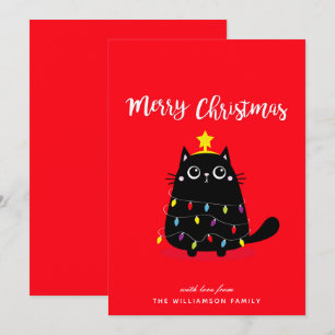 Personnalisée Funny Black Cat Joyeuse Carte de Noë