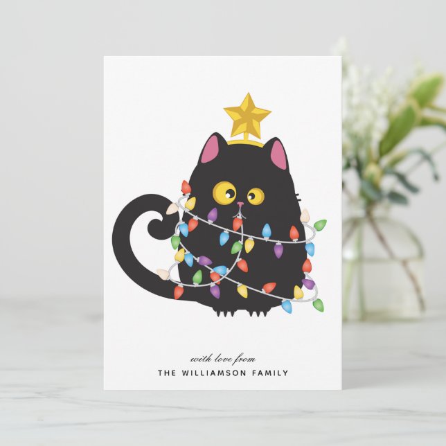 Personnalisée Funny Black Cat Joyeuse Carte de Noë (Debout devant)