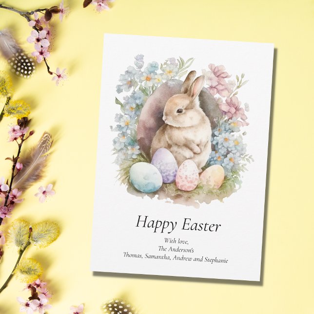 Personnaliser Bunny Pâques Floral Pastel Carte Pâq (Créateur téléchargé)