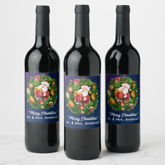 Personnaliser Joyeux Noël Père Noël Vin Étiquette (Bouteilles)