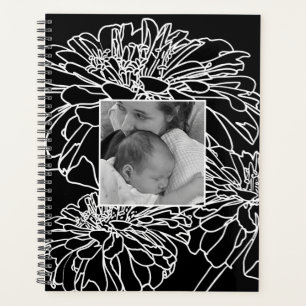 Personnaliser la photo noir blanc ligne florale de