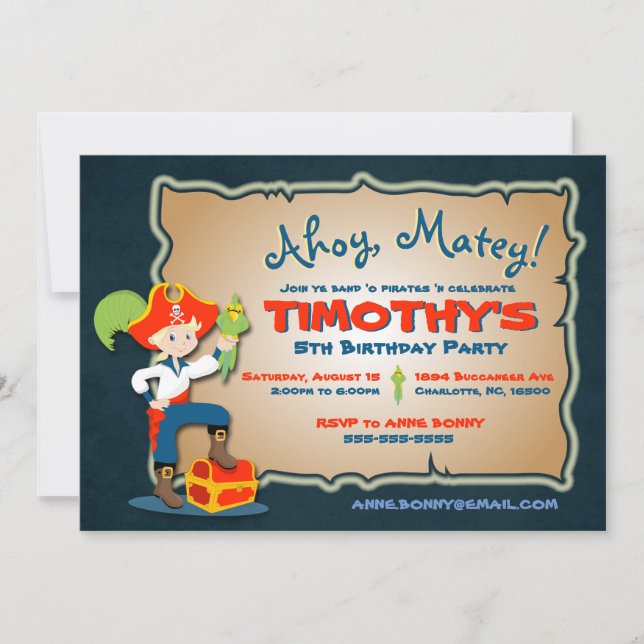 Personnaliser mignon Pirate Invitation Anniversair (Devant)