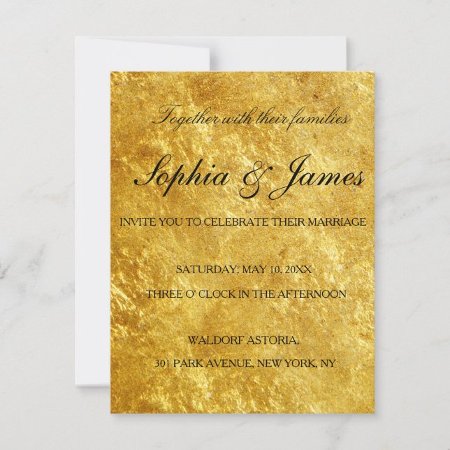 Personnaliser noire en or faire-part de mariage (Devant)