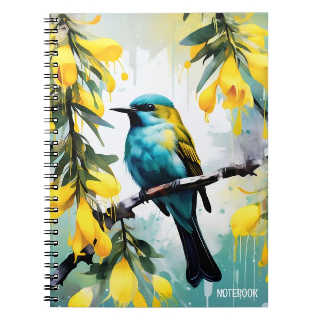 PERSONNALISER : Oiseau + Fleurs Jaunes | Carnet (Devant)