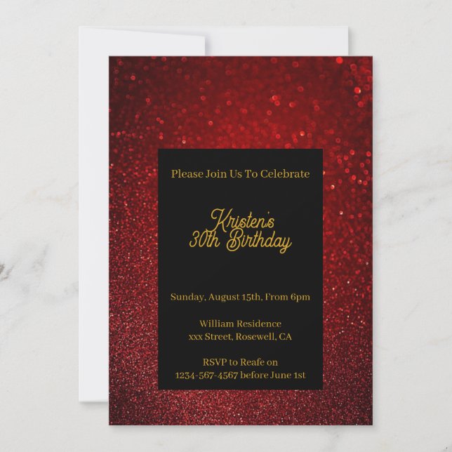 Personnaliser Parties scintillant rouge Invitation (Devant)