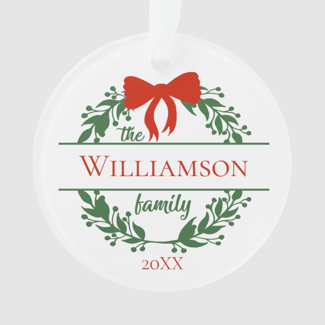 Personnaliser Red Green Wreath Nom de famille Noël (devant)