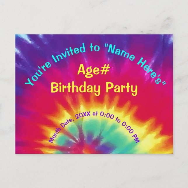 Personnaliser Tie Dye Anniversaire Invitations Vot (Devant)