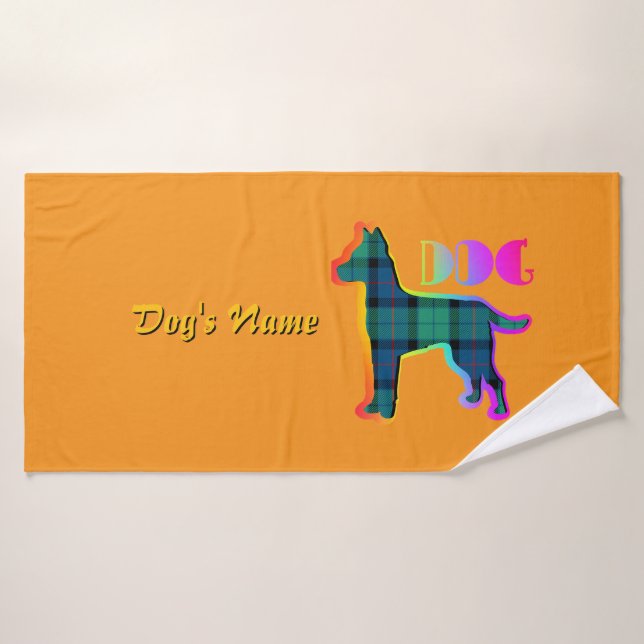 Personnalisez le logo du chien Arc-en-ciel Orange  (Serviette de bain)
