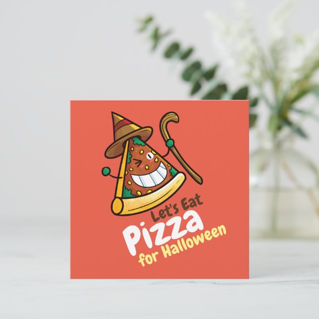 Personnalisez mignon Mangeons Pizza Invitation (Debout devant)
