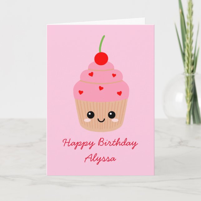 Personnalité Cupcake rose Bonne Carte d'Anniversai (Devant)