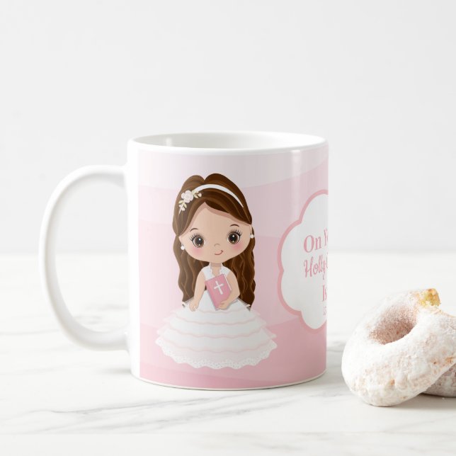 Personolisierte First Heilige Kommunion Girl Coffe Kaffeetasse (Mit Donut)