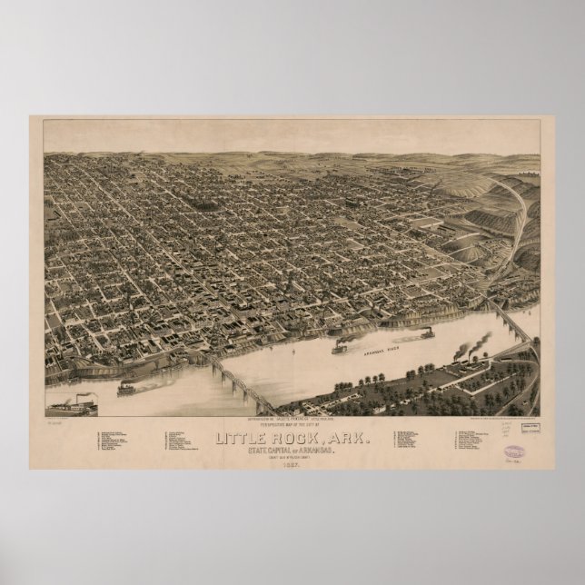Perspektive Karte von Little Rock, Arkansas (1887) Poster (Vorne)