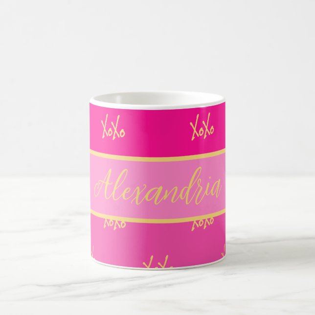 Perssonalisierter XOXO Rosa Streifen Kaffeetasse (Mittel)