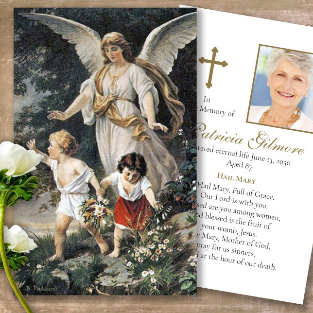 Perte funéraire Angel Photo Prière Sympathie Carte (catholic, religious, celebration of life, in loving memory of, prayer cards for bereavement)