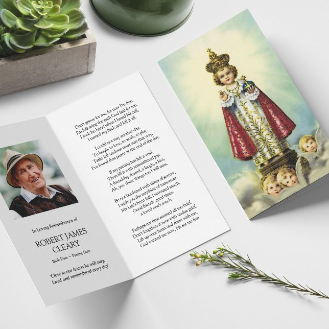 Perte funéraire Enfant Prague Prière Cartes de Sym (catholic, religious, celebration of life, in loving memory of, prayer cards for bereavement)