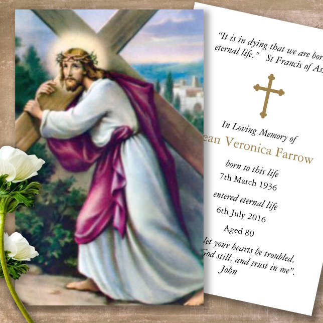 Perte funéraire Jésus Croix Prière Sympathie Carte (catholic, religious, celebration of life, in loving memory of, prayer cards for bereavement)