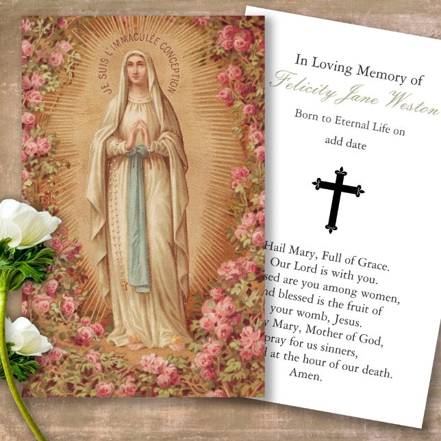 Perte funéraire Lady Lourdes Prière Cartes de Symp (Forever in our hearts, celebration of life, in loving memory of, prayer cards for bereavement)