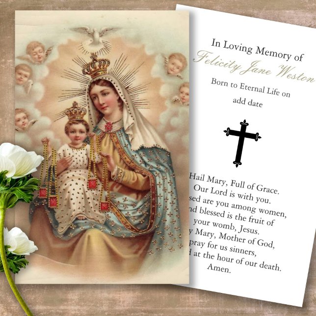 Perte funéraire Marie Prière commémorative Cartes  (catholic, religious, celebration of life, in loving memory of, prayer cards for bereavement)