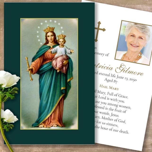 Perte funéraire Notre Dame Prière Cartes de Sympat (Forever in our hearts, celebration of life, in loving memory of, prayer cards for bereavement)
