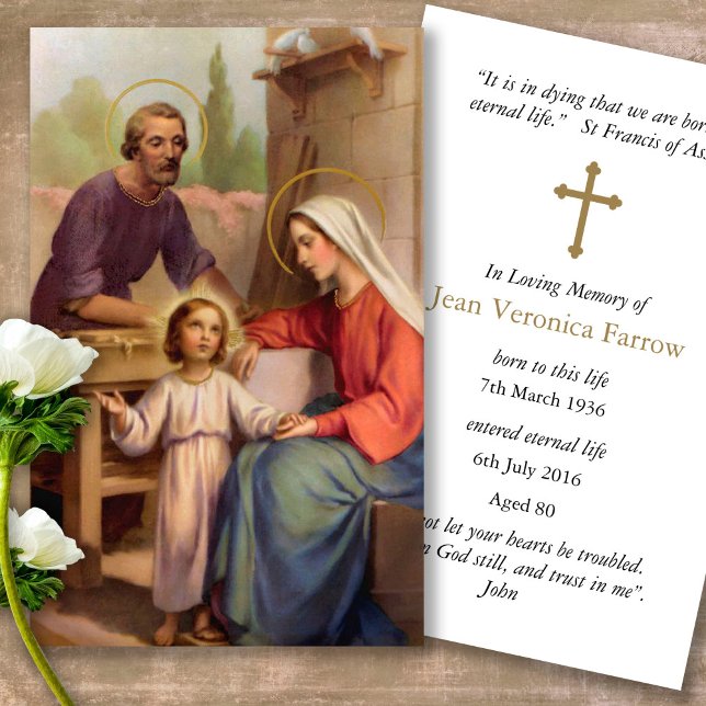 Perte funéraire Sainte Famille Prière Sympathie Ca (catholic, religious, celebration of life, in loving memory of, prayer cards for bereavement)