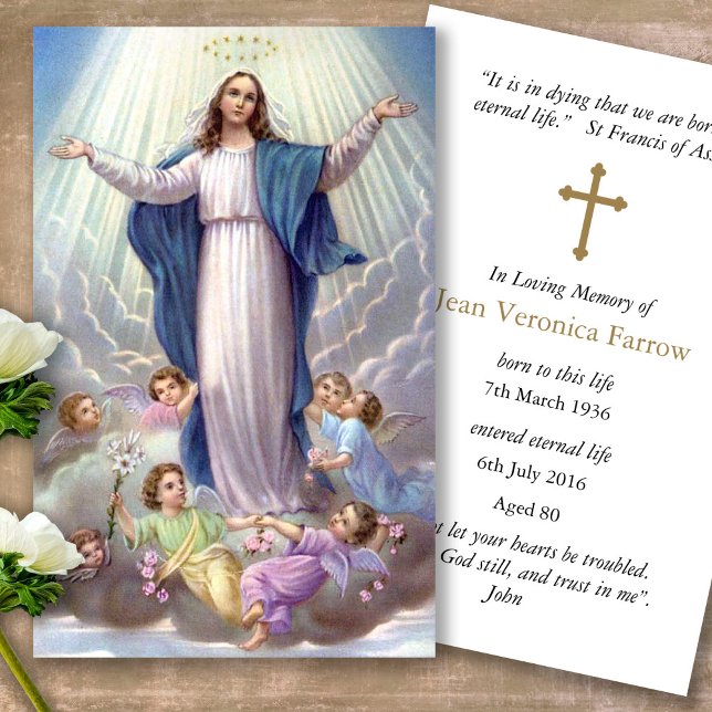 Perte funéraire Secret Rosaire Prière Cartes de Sy (catholic, religious, celebration of life, in loving memory of, prayer cards for bereavement)