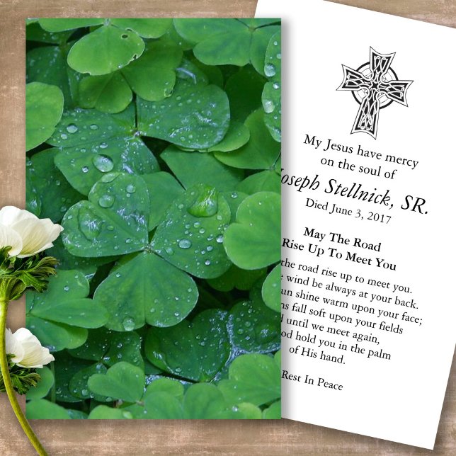 Perte funéraire Shamrock prière Cartes de sympathi (catholic, religious, celebration of life, in loving memory of, prayer cards for bereavement)