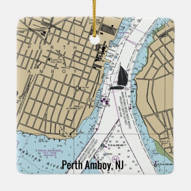 Perth Amboy NJ Chart Keramikornament (Rückseite)