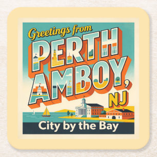 Perth Amboy NJ Retro Reise Kaffeewärmer Rechteckiger Pappuntersetzer