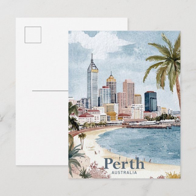 Perth Australia Aquarellmalerei Postkarte (Vorne/Hinten)