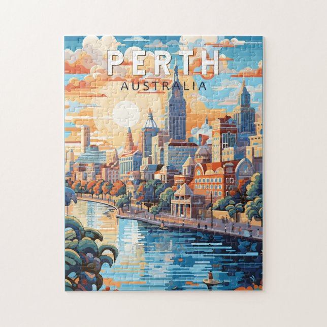 Perth Australia Travel Art Vintag (Vertikal)