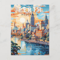 Perth Australia Travel Art Vintag