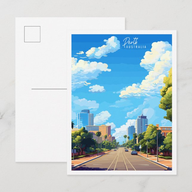 Perth Australia Vintage Reise Illustration Postkarte (Vorne/Hinten)