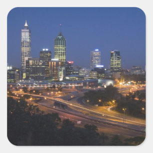 Perth, Australien. Aussicht auf das Stadtzentrum v Quadratischer Aufkleber