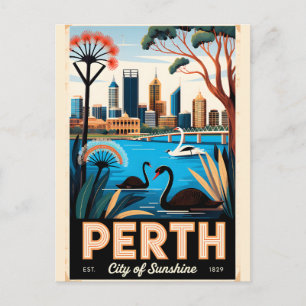 Perth Australien Retro-Reiseposter-Kunst Postkarte