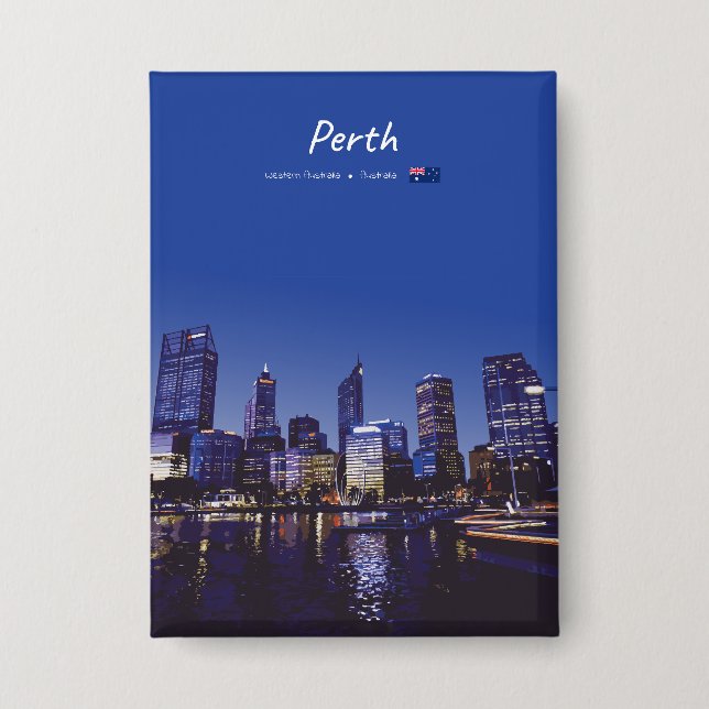 Perth, Australien - Stadt-Silhouette Nacht Button (Vorderseite)