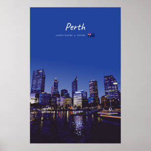 Perth, Australien - Stadt-Silhouette Nacht Poster