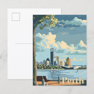 Perth Australien Vintage Retro Reiseillustration Postkarte