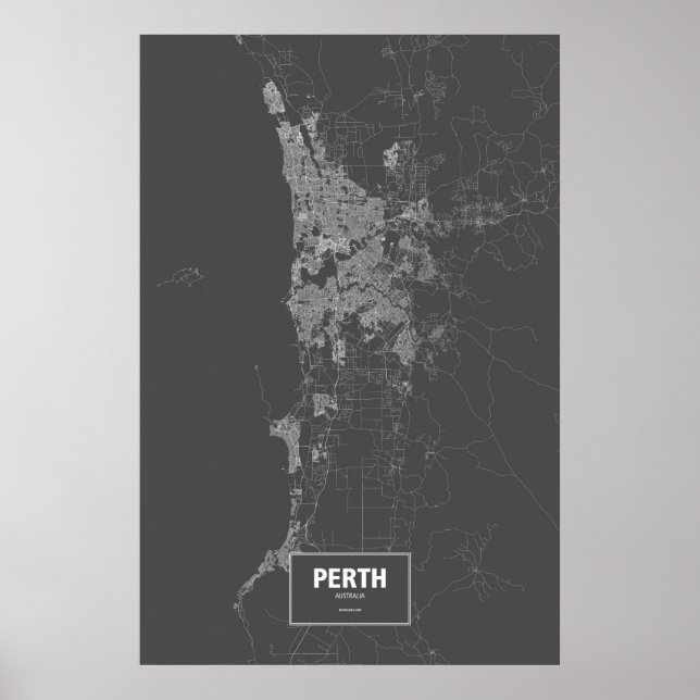 Perth, Australien (weiß auf schwarz) Poster (Vorne)