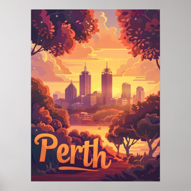Perth Twilight: Sunset Symphony over Swan River Poster (Vorne)