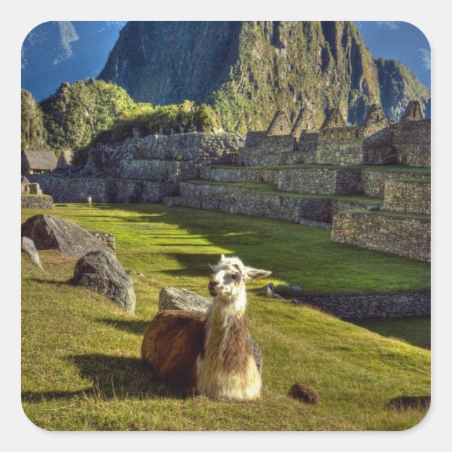 Peru, Anden, Anden, Machu Picchu Quadratischer Aufkleber (Vorderseite)