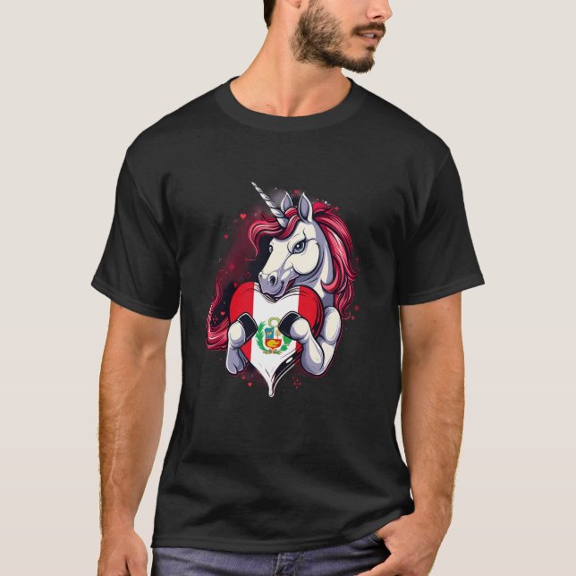 Peru Flag Einicorn Peruanischer Roots Peruanischer T-Shirt (Vorderseite)