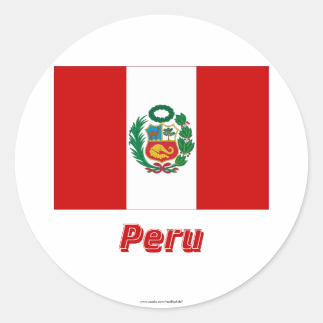 Peru-Flag mit Name Runder Aufkleber (Vorderseite)