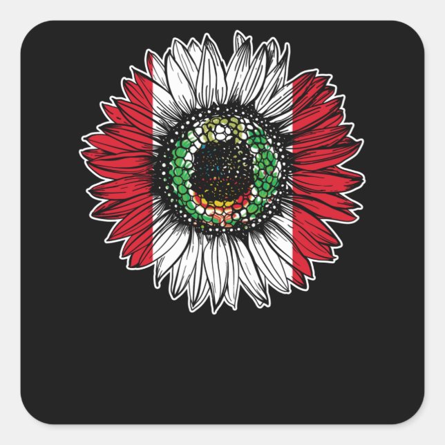 Peru Flag Sunflower Quadratischer Aufkleber (Vorderseite)