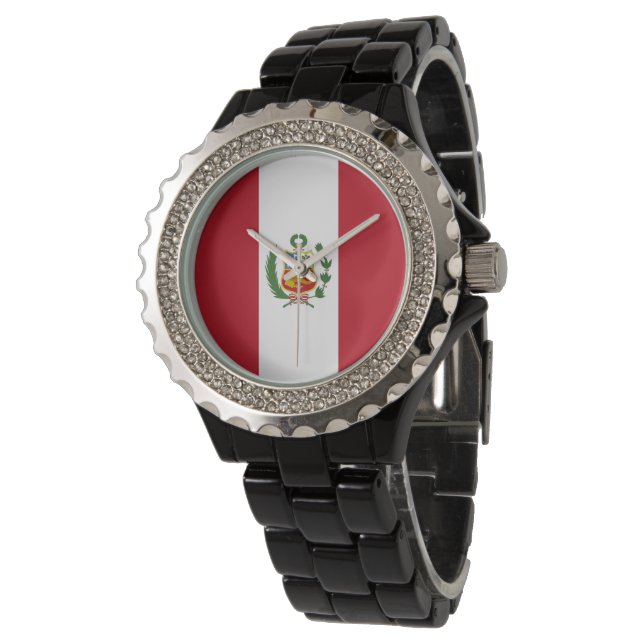 Peru-Flagge Armbanduhr (Schrägansicht)