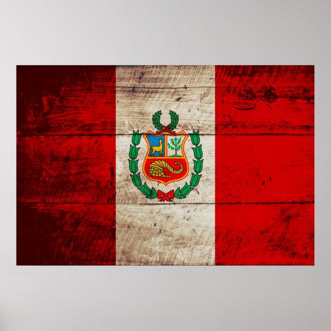 Peru-Flagge für altes Holzkörnchen Poster (Vorne)