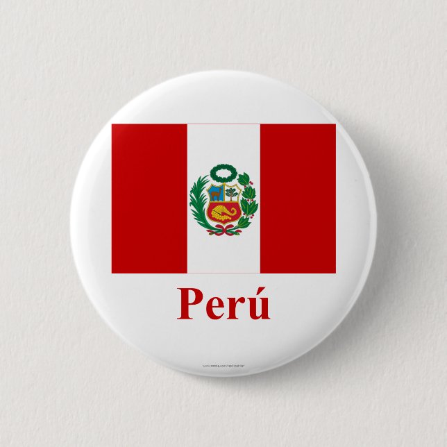 Peru-Flagge mit Namen auf spanisch Button (Vorderseite)