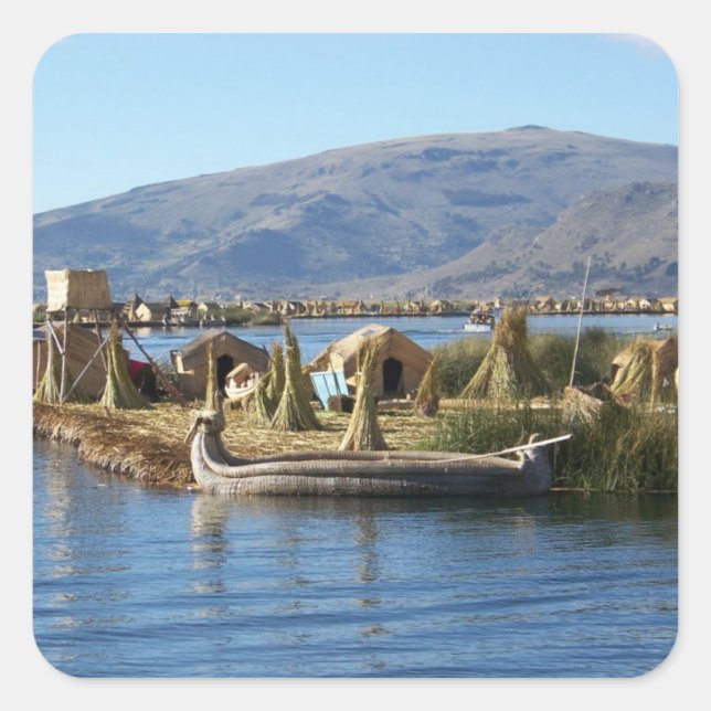 Peru: Insel am Titicacasee Quadratischer Aufkleber (Vorderseite)