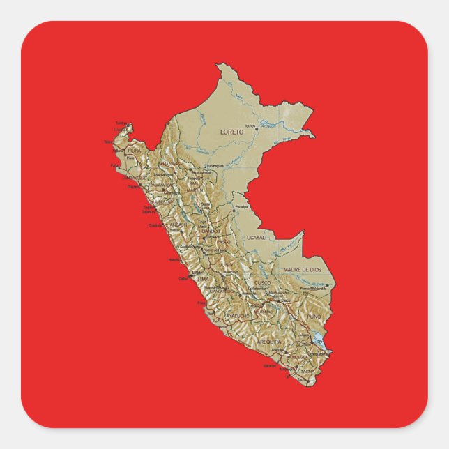 Peru-Kartenaufkleber Quadratischer Aufkleber (Vorderseite)