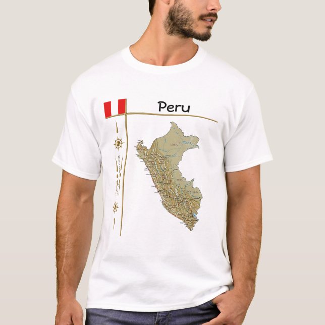 Peru Map + Flag + T - Shirt (Vorderseite)